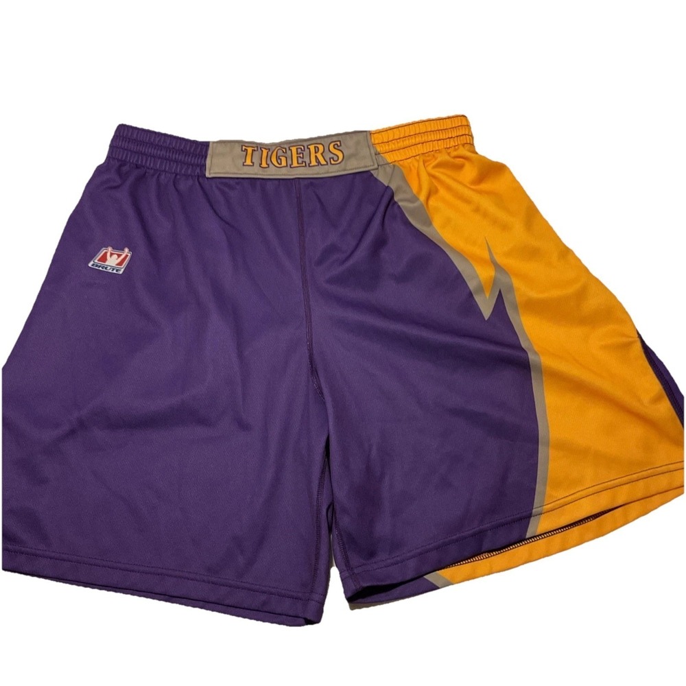Brute Tigers Wrestling Training Shorts Purple Gold Mens Athletic Gym Trunks